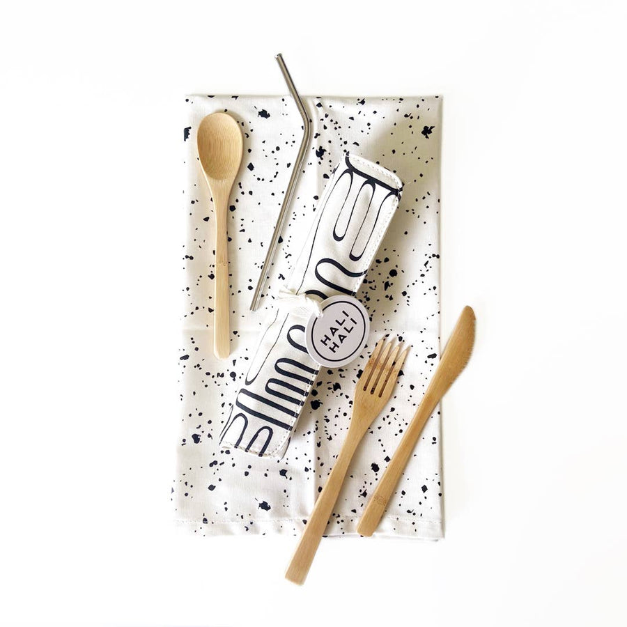 Bamboo Cutlery & Tea Towel Picnic Set