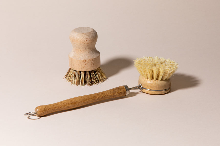 Zero Waste Kitchen Kit: Bamboo Pot Scrubber, Wood Dish Brush