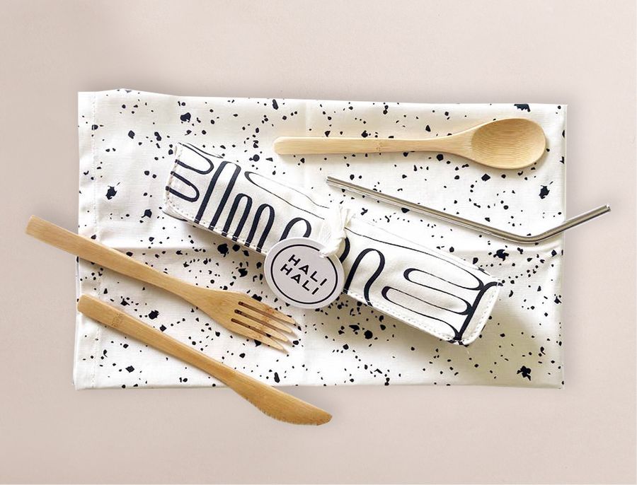 Bamboo Cutlery & Tea Towel Picnic Set